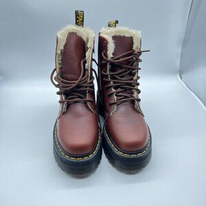 Dr Doc Martens JADON FL Leather Faux Fur Lined Platform Boots Brown sz 7